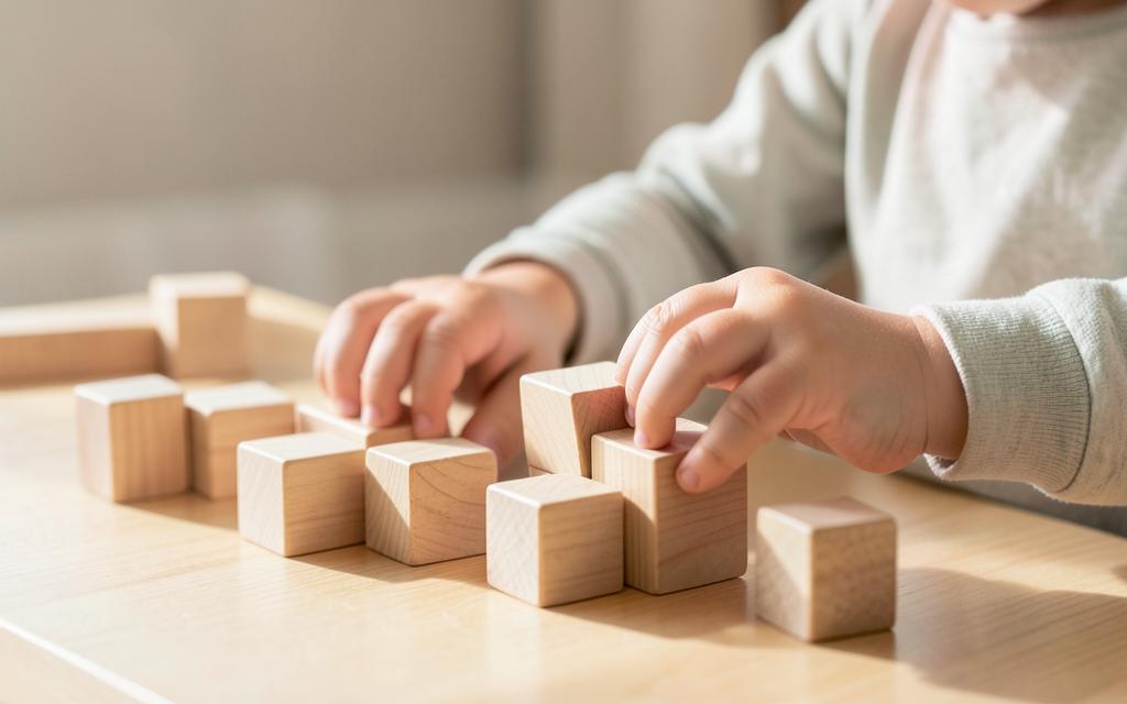 A child building with wooden blocks during play