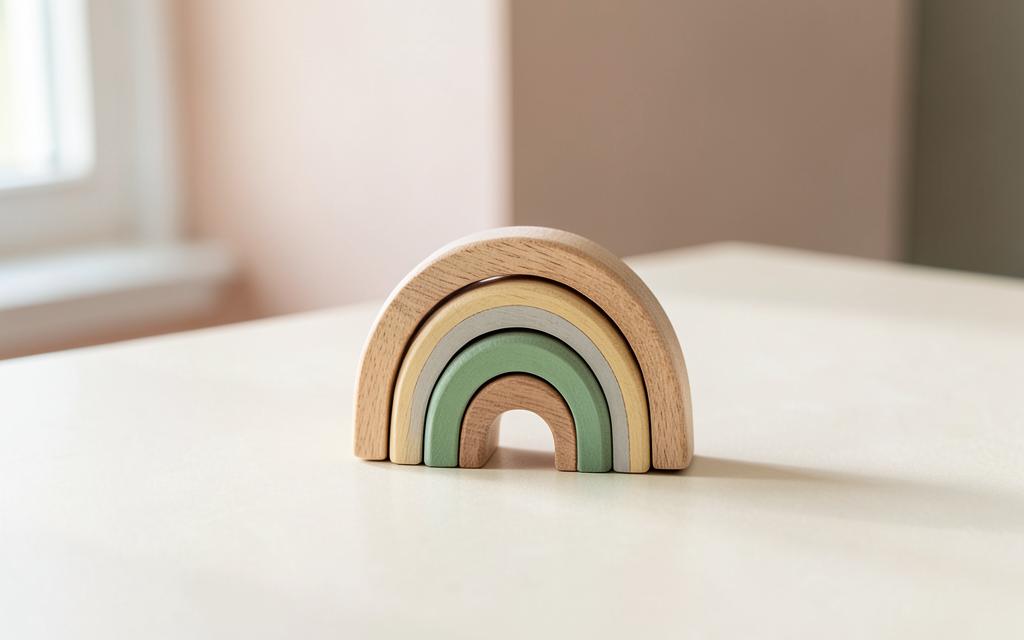 A natural wooden rainbow toy